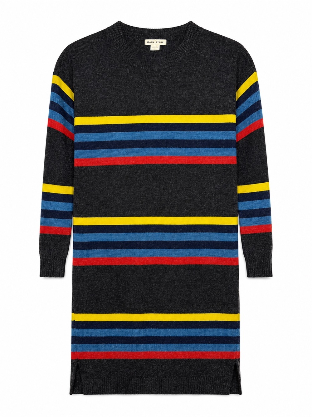 Main Strip 100% Rabbit Hair Striped Sweater Dress One Size Small Fit Charcoal